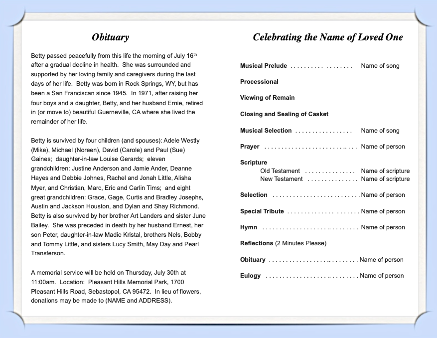 Darling Funeral Program Template.