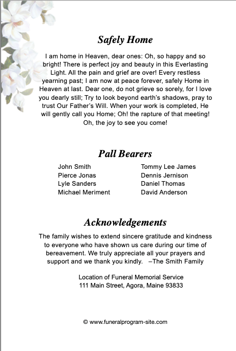 Gardenia 4-Sided Graduated Funeral Program Template.
