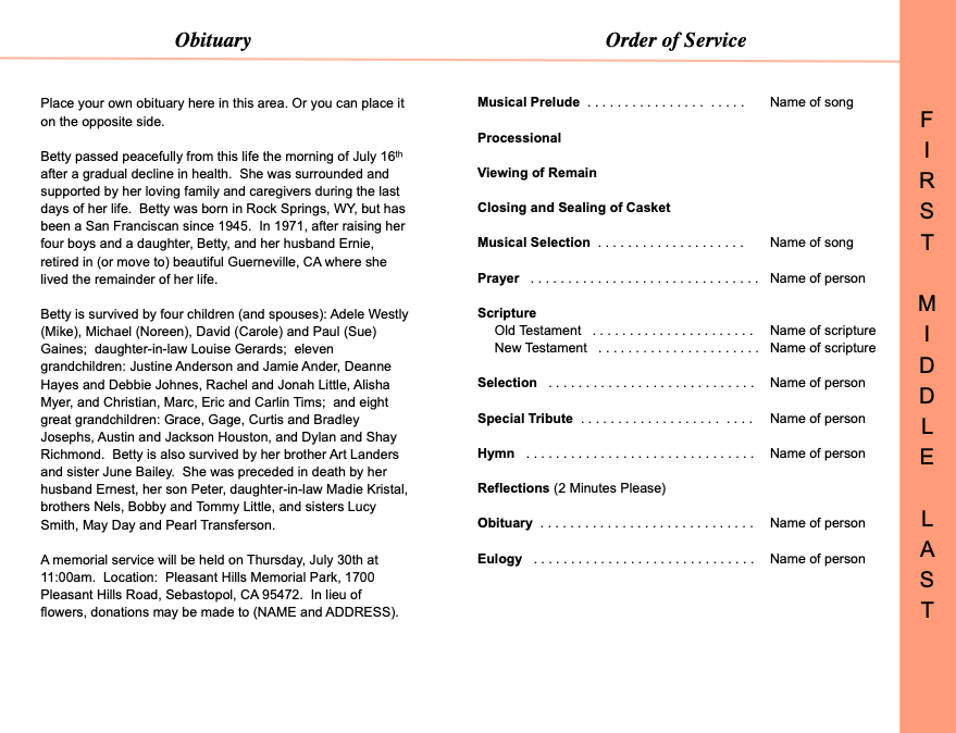 Kente 4-Sided Graduated Funeral Program Template.
