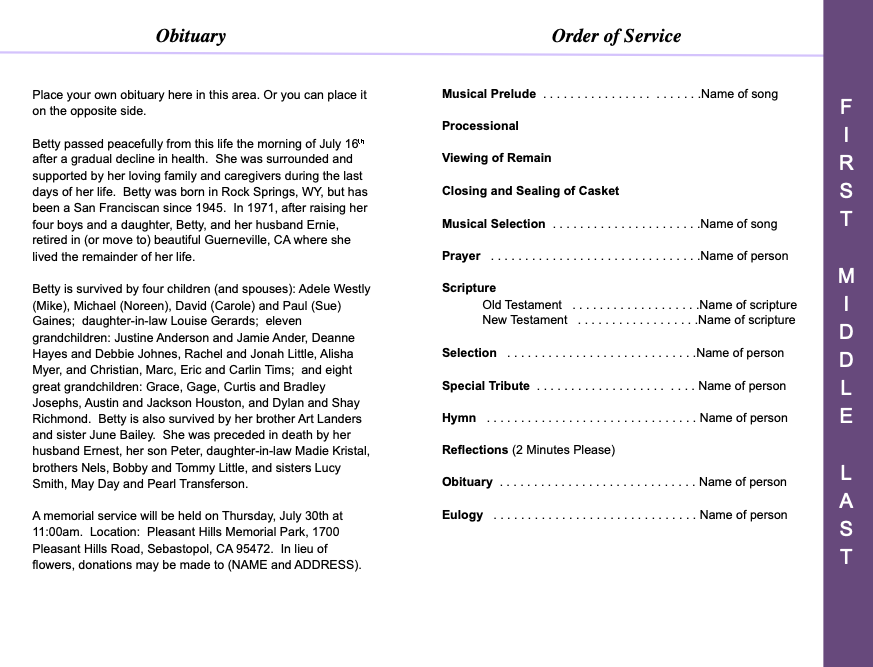 Twilight 4-Sided Graduated Funeral Program Template.