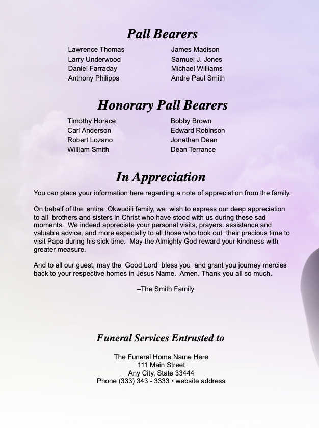 Homegoing Service Magazine Style Funeral Booklet Template.