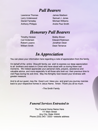 Homegoing Service Magazine Style Funeral Booklet Template.