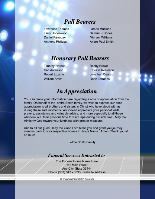 Navy Blue-Silver Football Team Color Funeral Booklet Template.