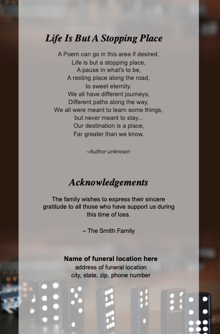Dominoes Funeral Booklet Template.