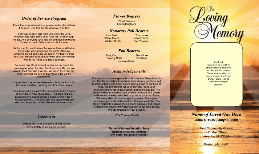 Sunrise Trifold Funeral Brochure Template.