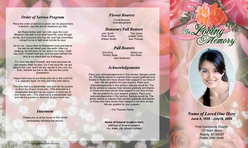 Rosy TriFold Funeral Brochure Template.