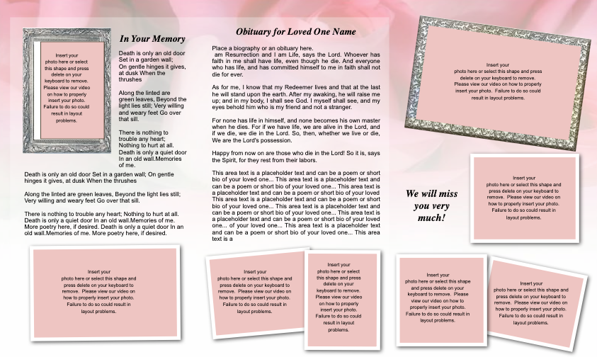Rosy TriFold Funeral Brochure Template.