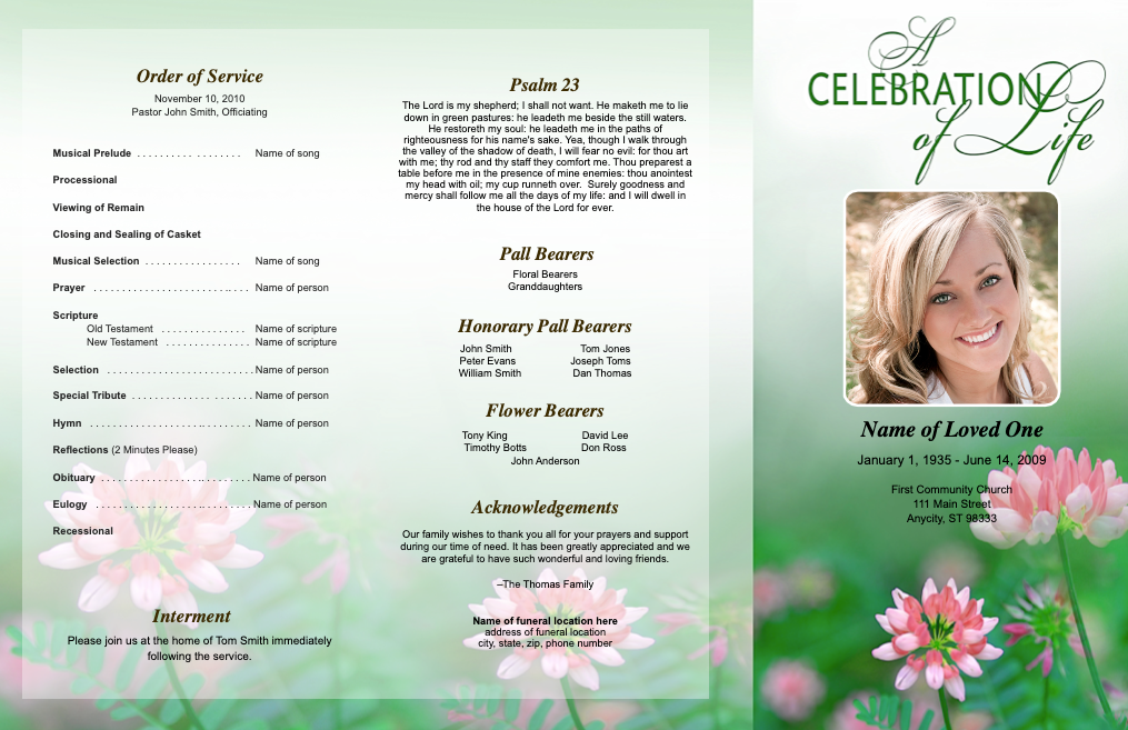 Ambrosia Trifold Funeral Brochure Template.