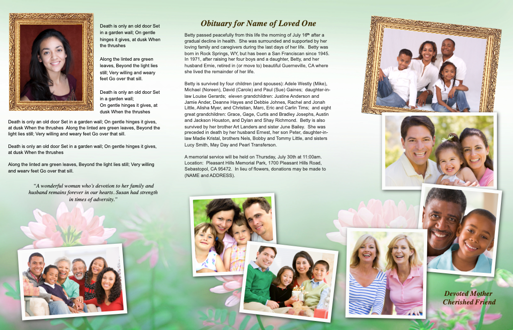 Ambrosia Trifold Funeral Brochure Template.