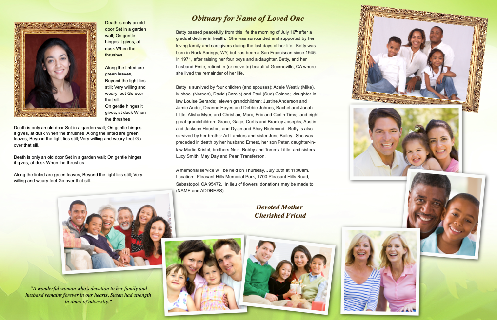 Daffodils Trifold Funeral Brochure Template.