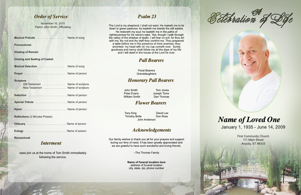 Bridge Trifold Funeral Brochure Template.