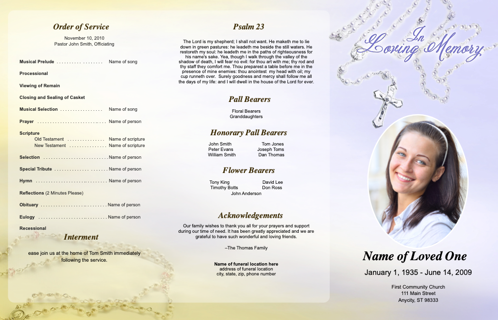 Beads Trifold Funeral Brochure Template.