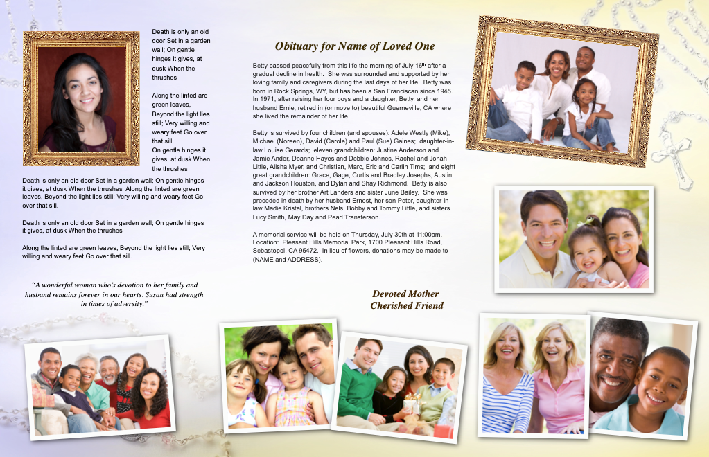 Beads Trifold Funeral Brochure Template.