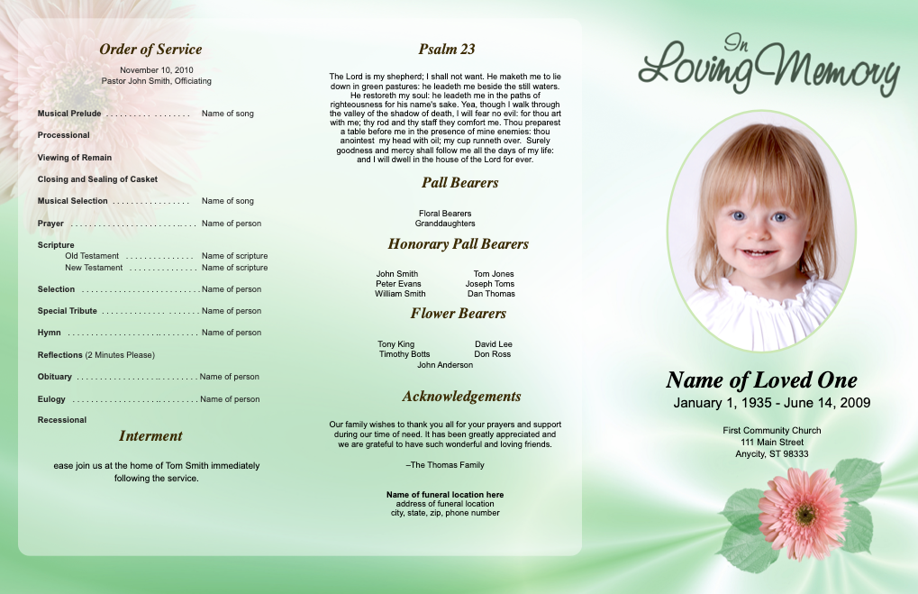 Blossom Trifold Funeral Brochure Template.