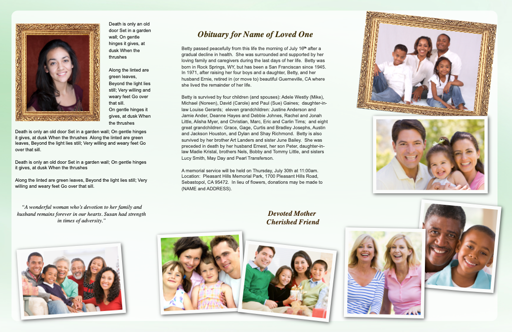 Blossom Trifold Funeral Brochure Template.