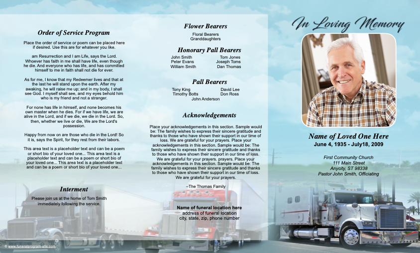 BigRig Tri Fold Funeral Brochure Template.