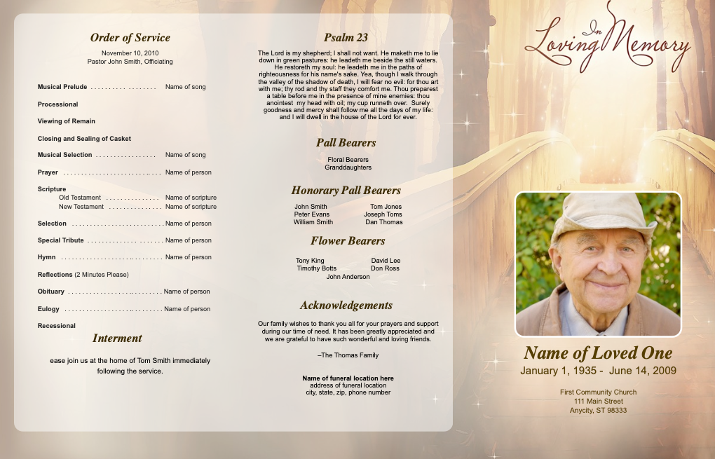 Crossing Trifold Funeral Brochure Template.