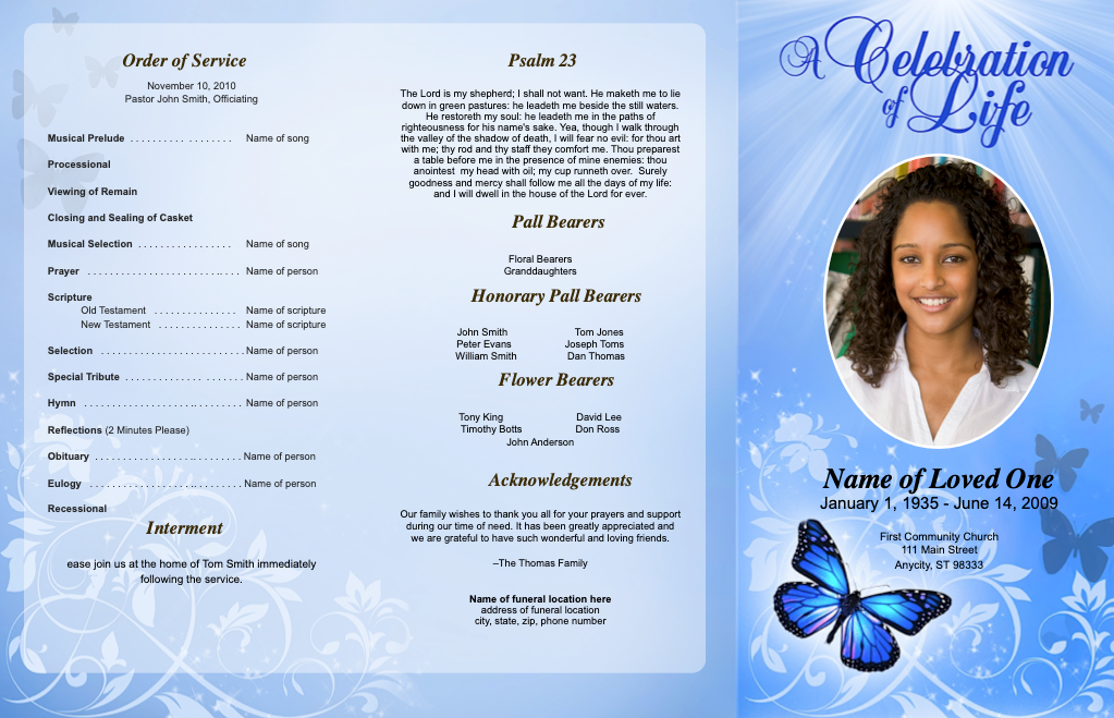 Butterfly Trifold Funeral Brochure Template.