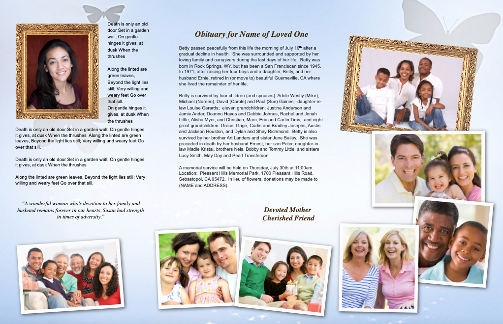 Butterfly Trifold Funeral Brochures Template – Funeral Program-Site ...