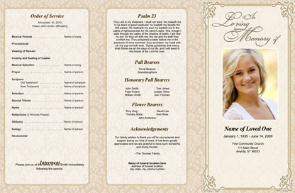 Alexandria Trifold Funeral Brochure Template.