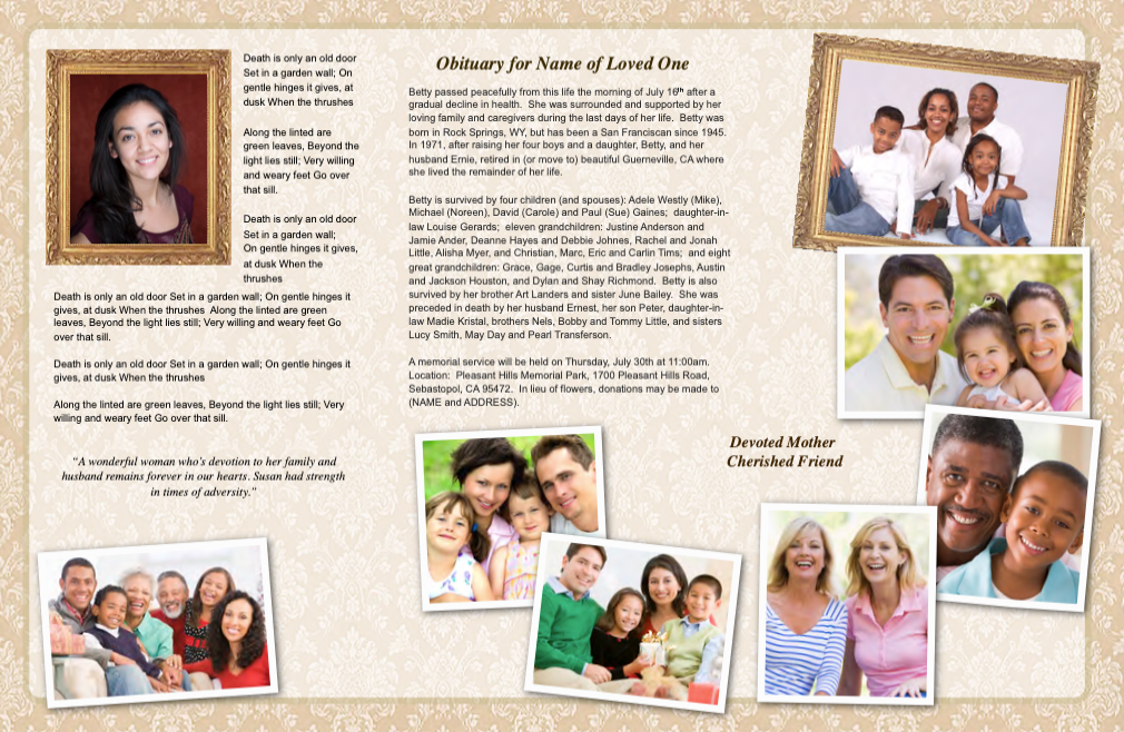 Alexandria Trifold Funeral Brochure Template.