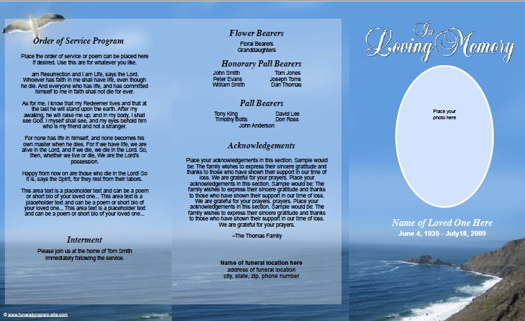 Shoreline Trifold Funeral Brochure Template.