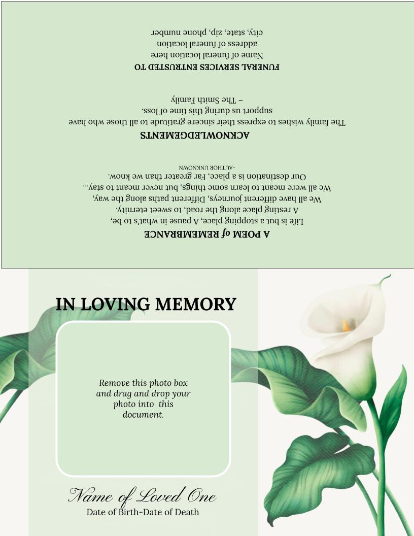 Valley Lily Top Fold Google Docs Funeral Program Template.