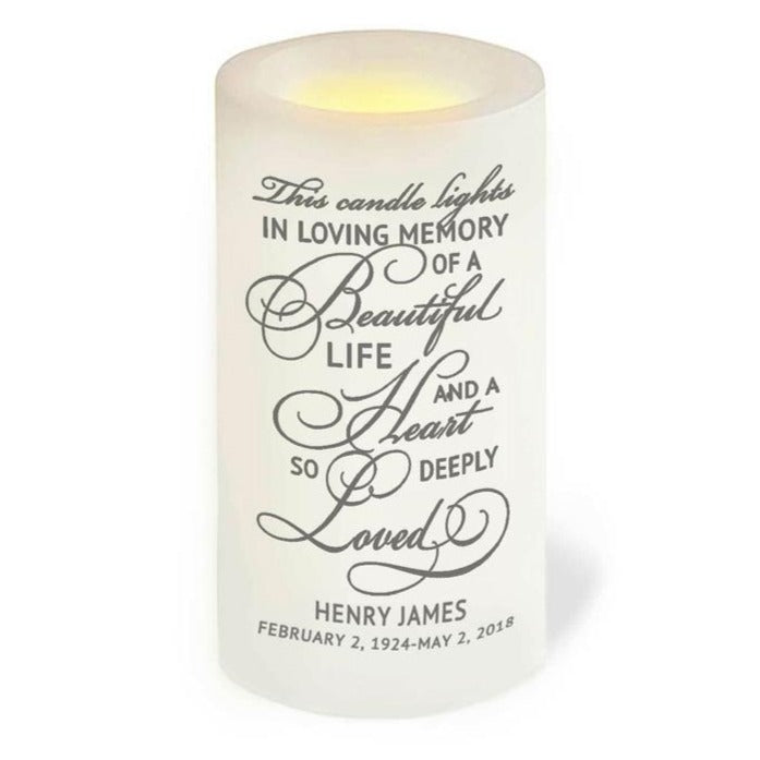 Beautiful Life LED Flameless Personalized Memorial Candle.