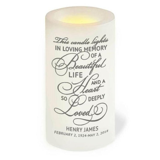 Beautiful Life LED Flameless Personalized Memorial Candle.