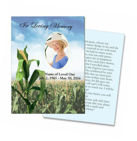 Cornfield Small Memorial Card Template.