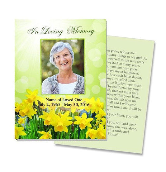Daffodils Small Memorial Card Template.