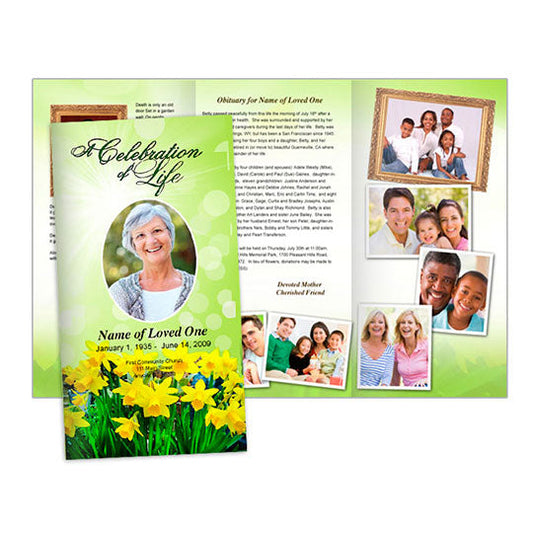 Daffodils Trifold Funeral Brochure Template.