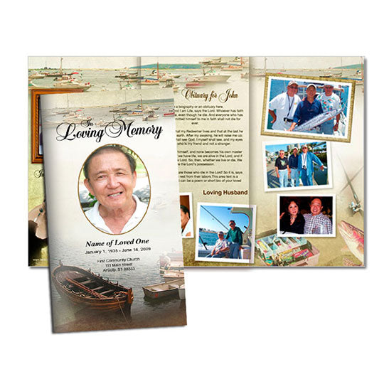 Fishing Trifold Funeral Brochure Template.