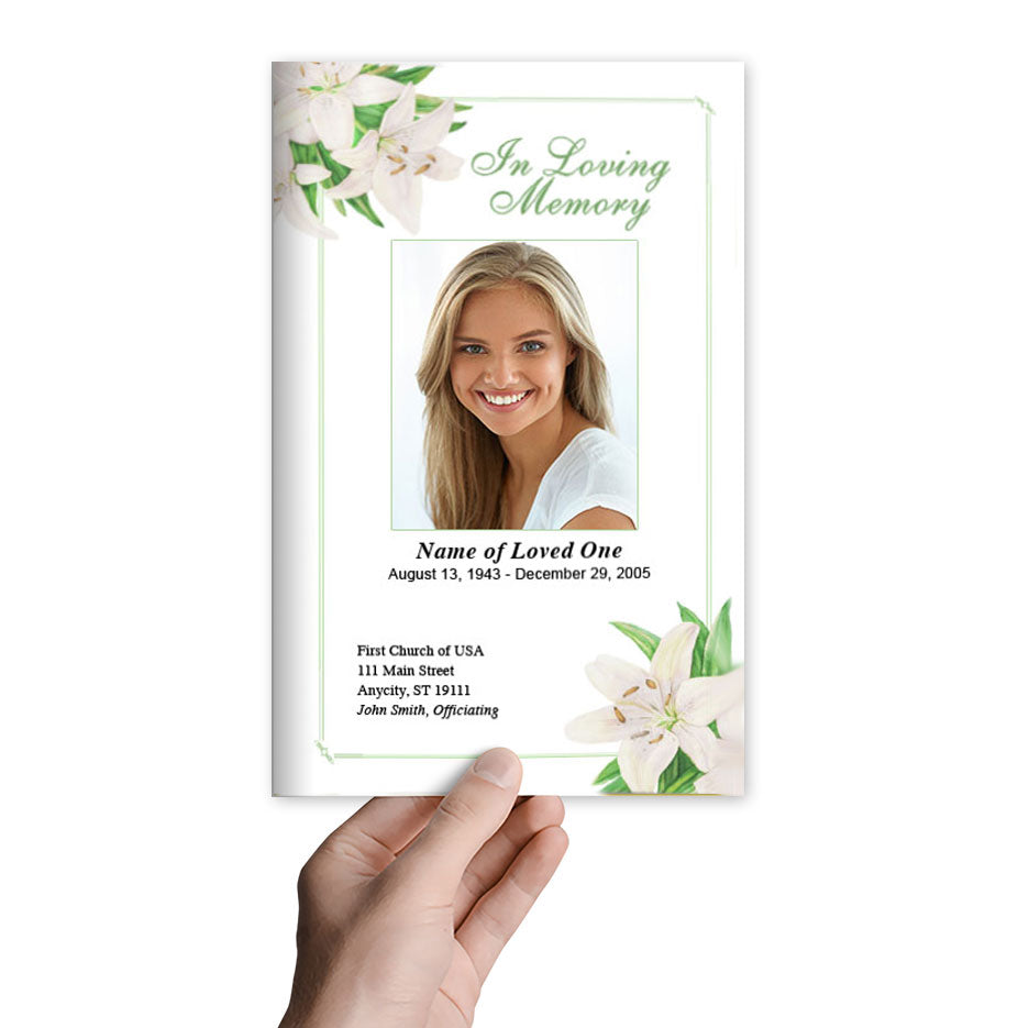 White Lilies Funeral Program Template.