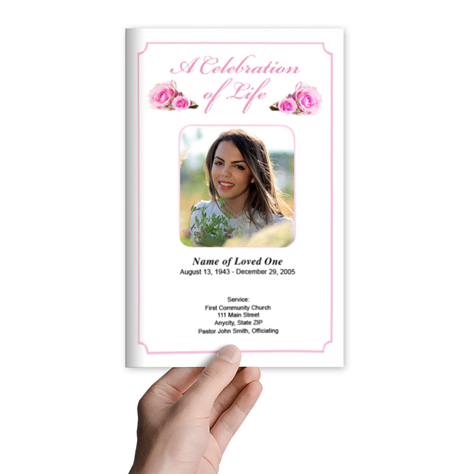 Pink Rose Funeral Program Template.