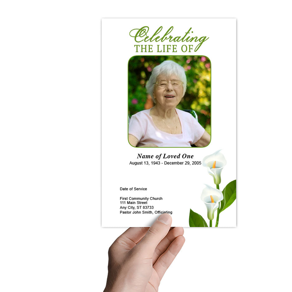 White Lily Funeral Program Template.