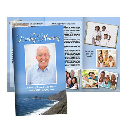 Shoreline Trifold Funeral Brochure Template.