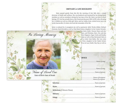 Rose Branches Top Fold Google Docs Funeral Program Template.