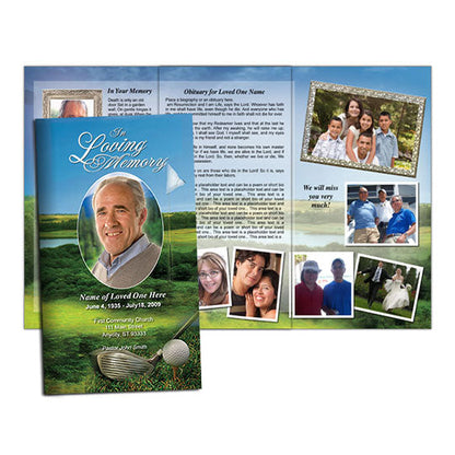 Golfer TriFold Funeral Brochure Template.