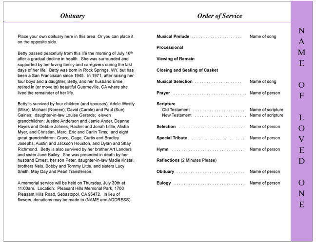 Lavender 4-Sided Graduated Funeral Program Template.