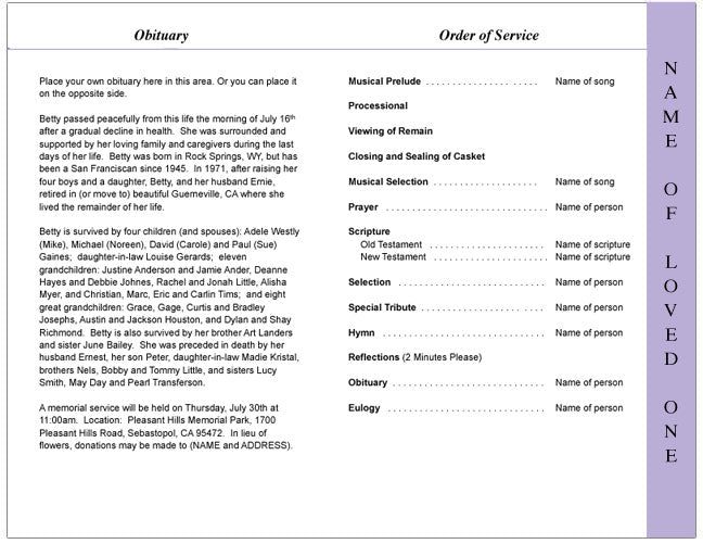 Lilac 4-Sided Graduated Funeral Program Template.
