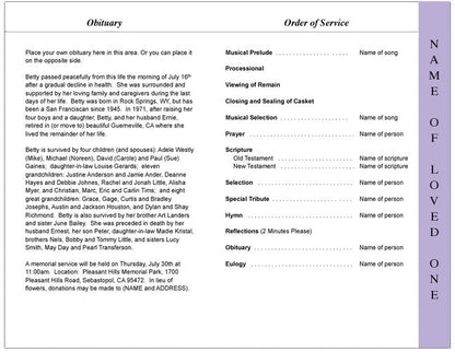 Lilac 4-Sided Graduated Funeral Program Template.