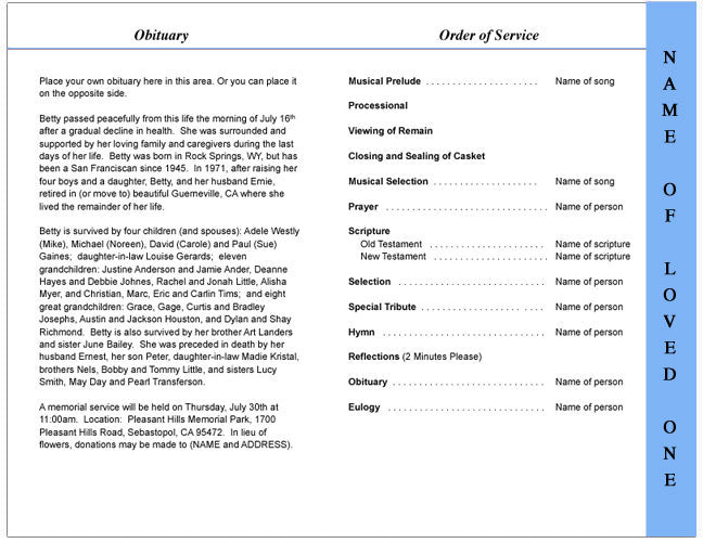 Sandy 4-Sided Graduated Funeral Program Template.