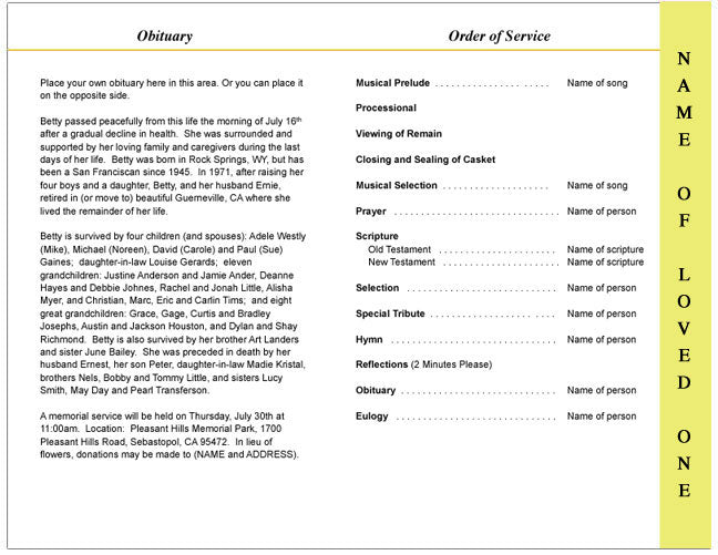 Sunny 4-Sided Graduated Funeral Program Template.