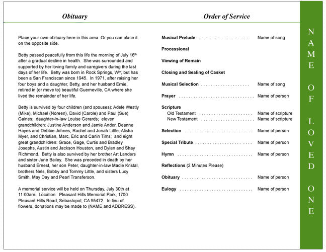 Garden 4-Sided Graduated Funeral Program Template.