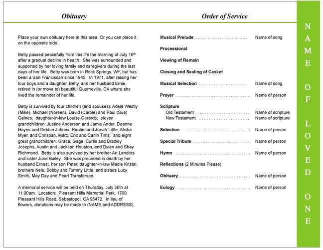 Playful 4-Sided Graduated Funeral Program Template.