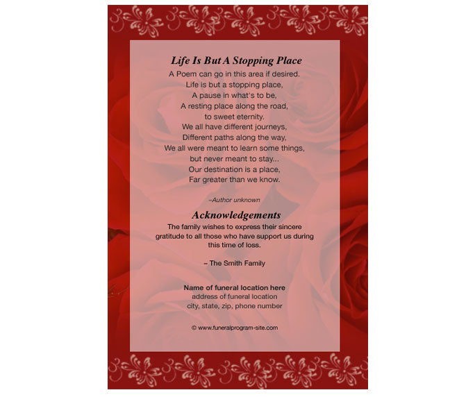 Red Passion 4-Sided Graduated Funeral Program Template.