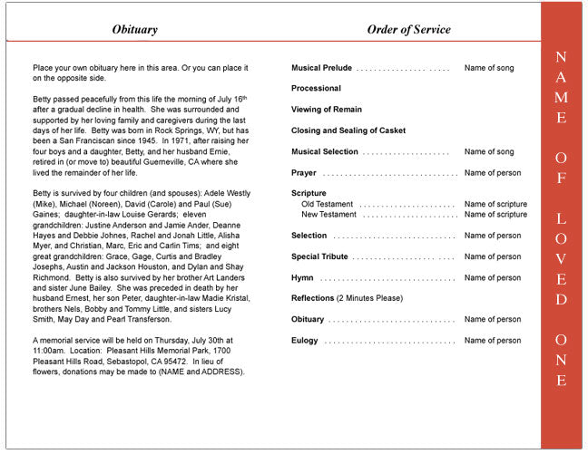 Dynasty 4-Sided Graduated Funeral Program Template.