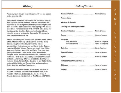 Footprints 4-Sided Graduated Funeral Program Template.