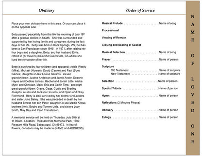 Jewish 4-Sided Graduated Funeral Program Template.